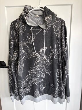 Women's Charcoal Floral Cowl-Neck Hoodie